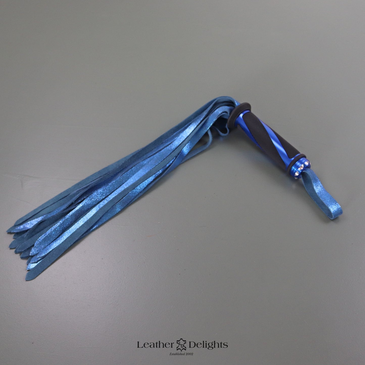Metallic Blue Suede Flogger with Blue Handle