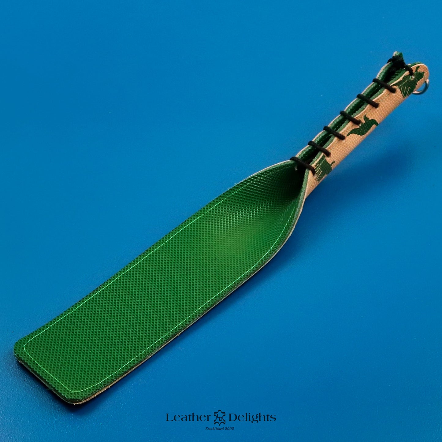 Double Cheek Slapper - Dinosaur Print Leather & Green Inverted Dimple Rubber