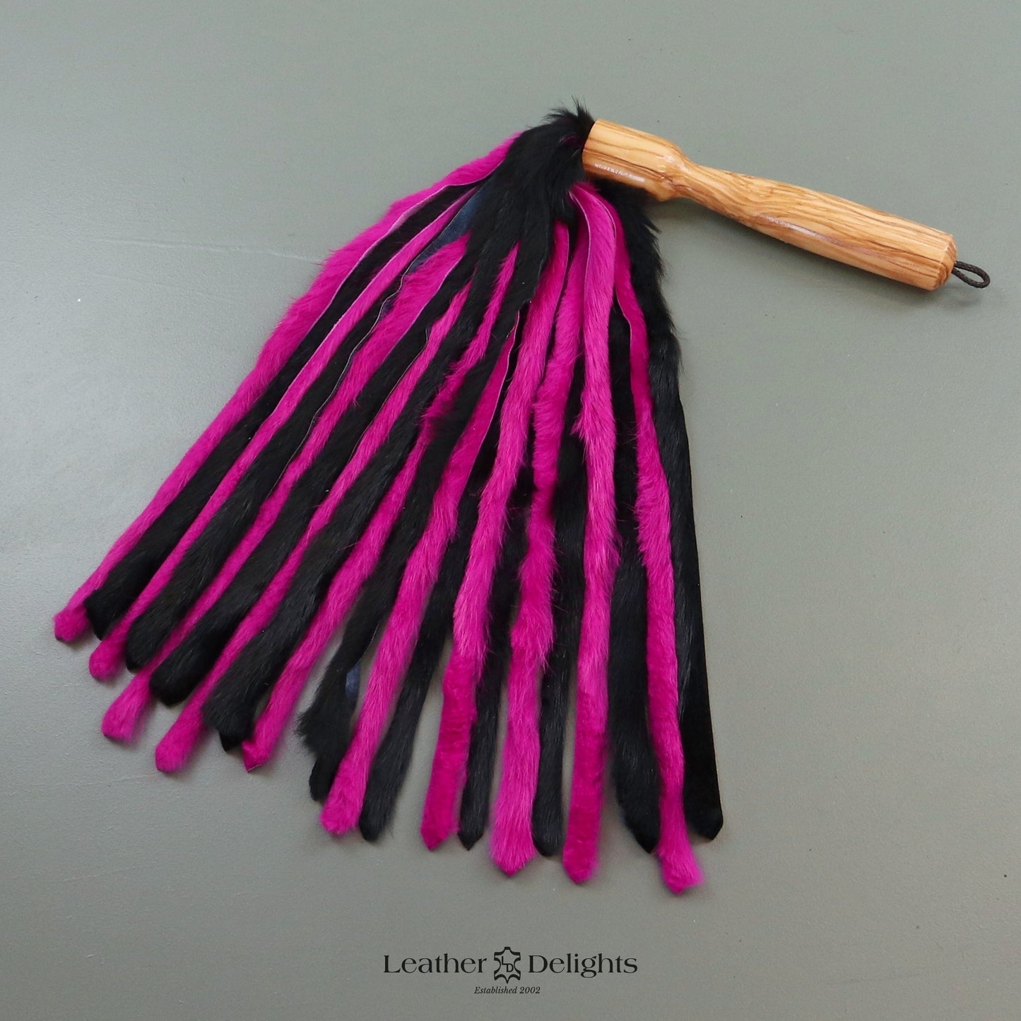 Black & Bright Pink Rabbit Fur Flogger