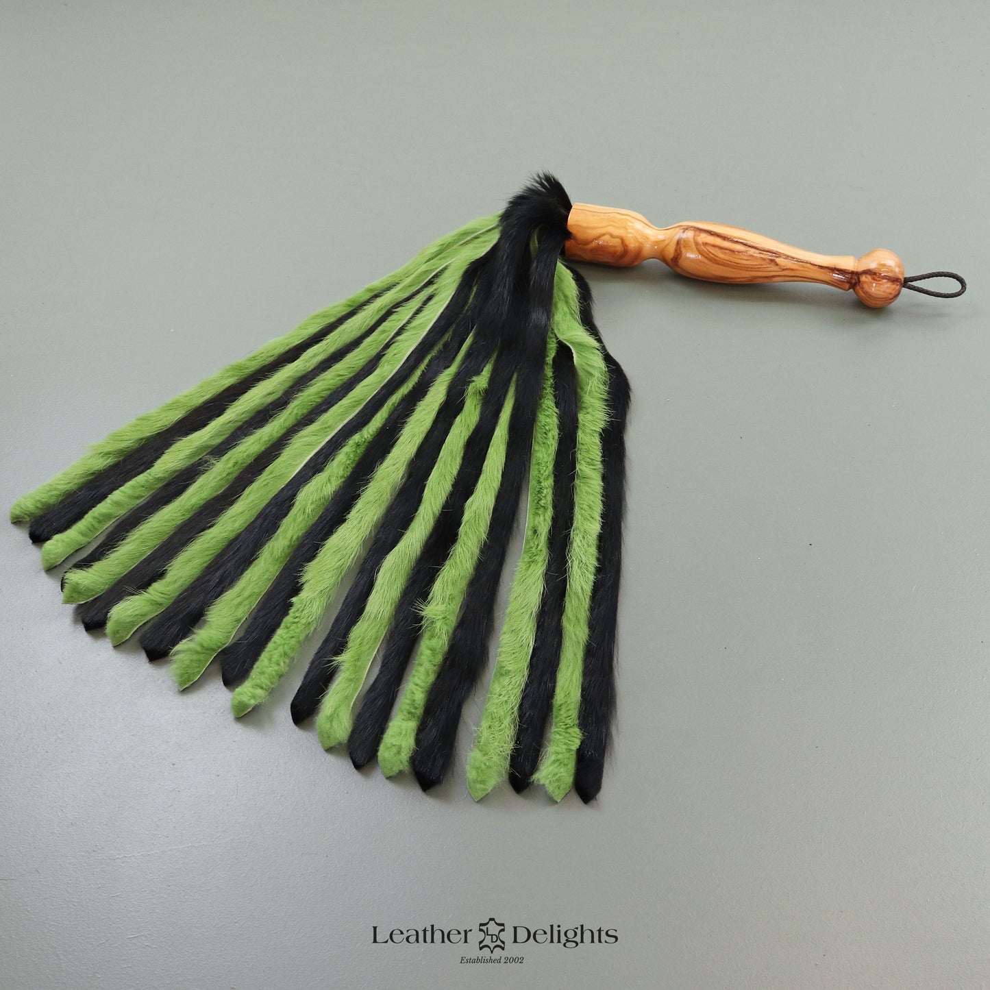 Black & Lime Green Rabbit Fur Flogger