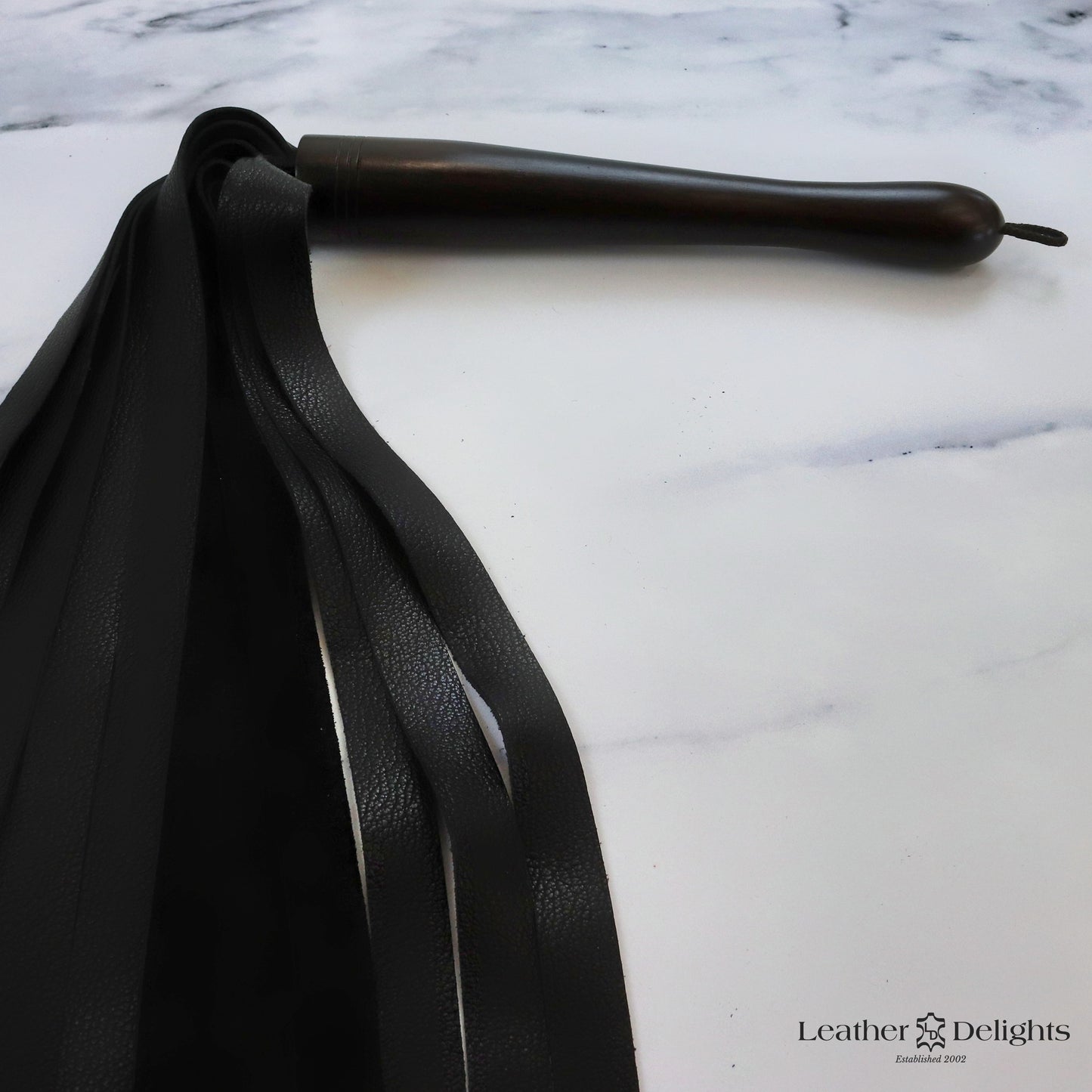 Large Soft Black Leather Flogger with Ebony Handle