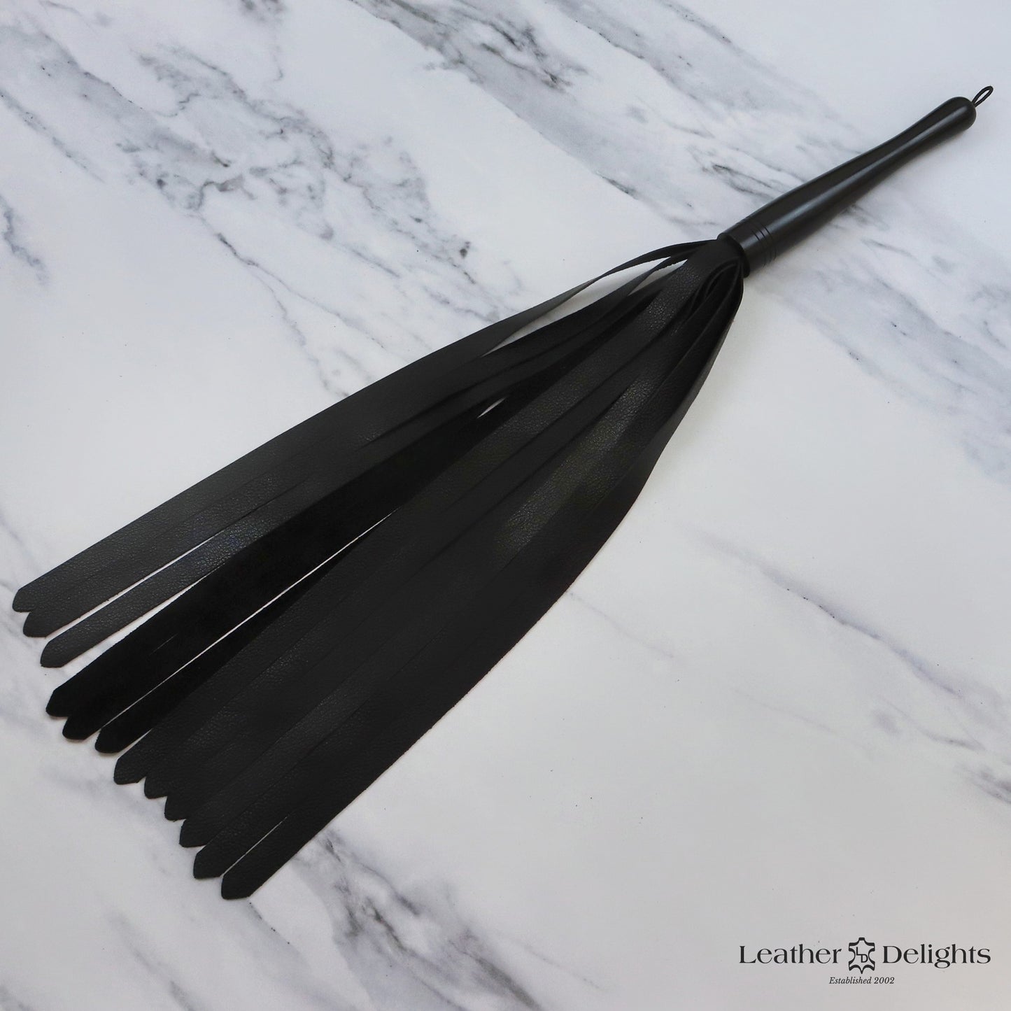 Large Soft Black Leather Flogger with Ebony Handle