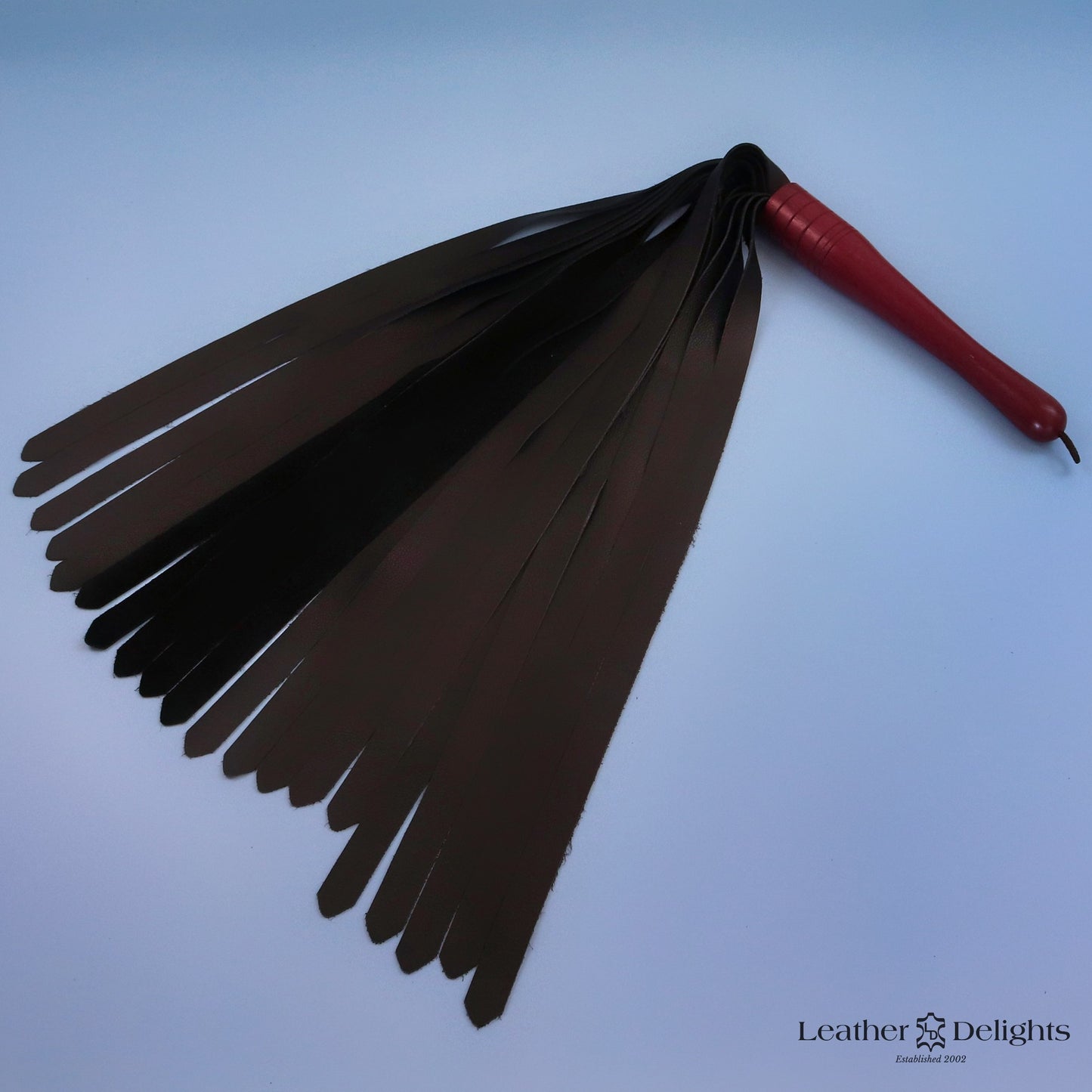 Large Soft Black Leather Flogger with Purple Heart Handle