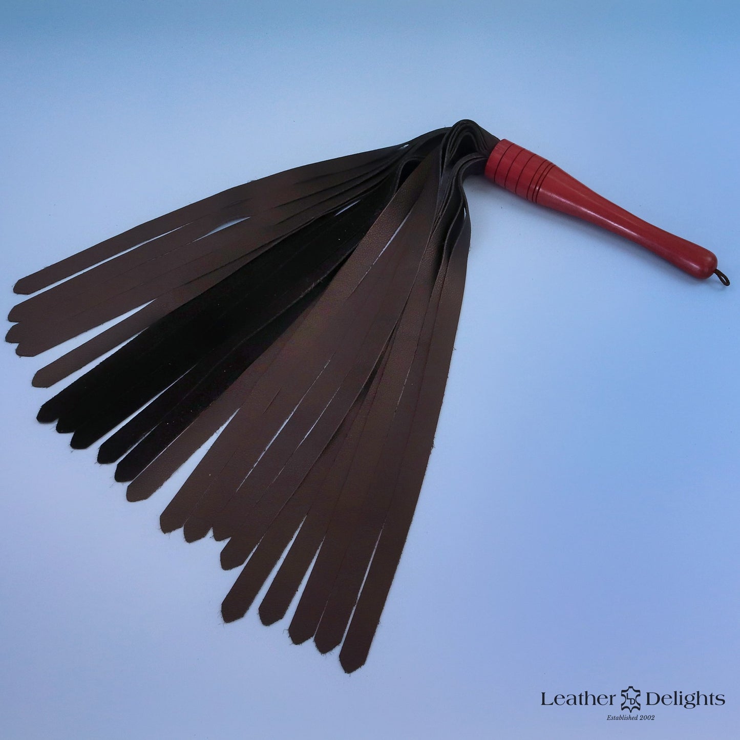 Large Soft Black Leather Flogger with Purple Heart Handle