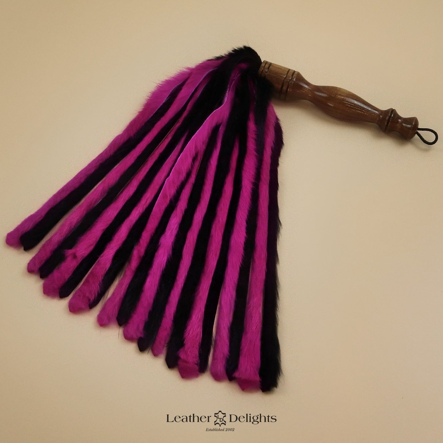 Black & Bright Pink Rabbit Fur Flogger