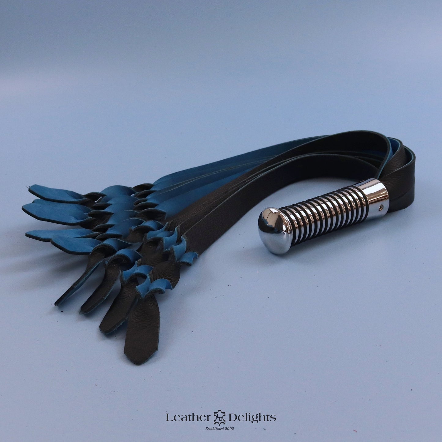 Black Leather and Turquoise Nubuck Twisted Kitten Flogger