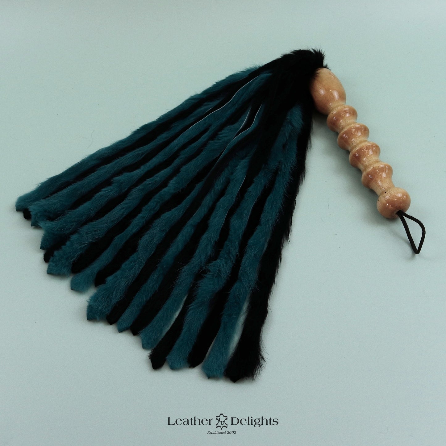 Black & Jade Rabbit Fur Flogger