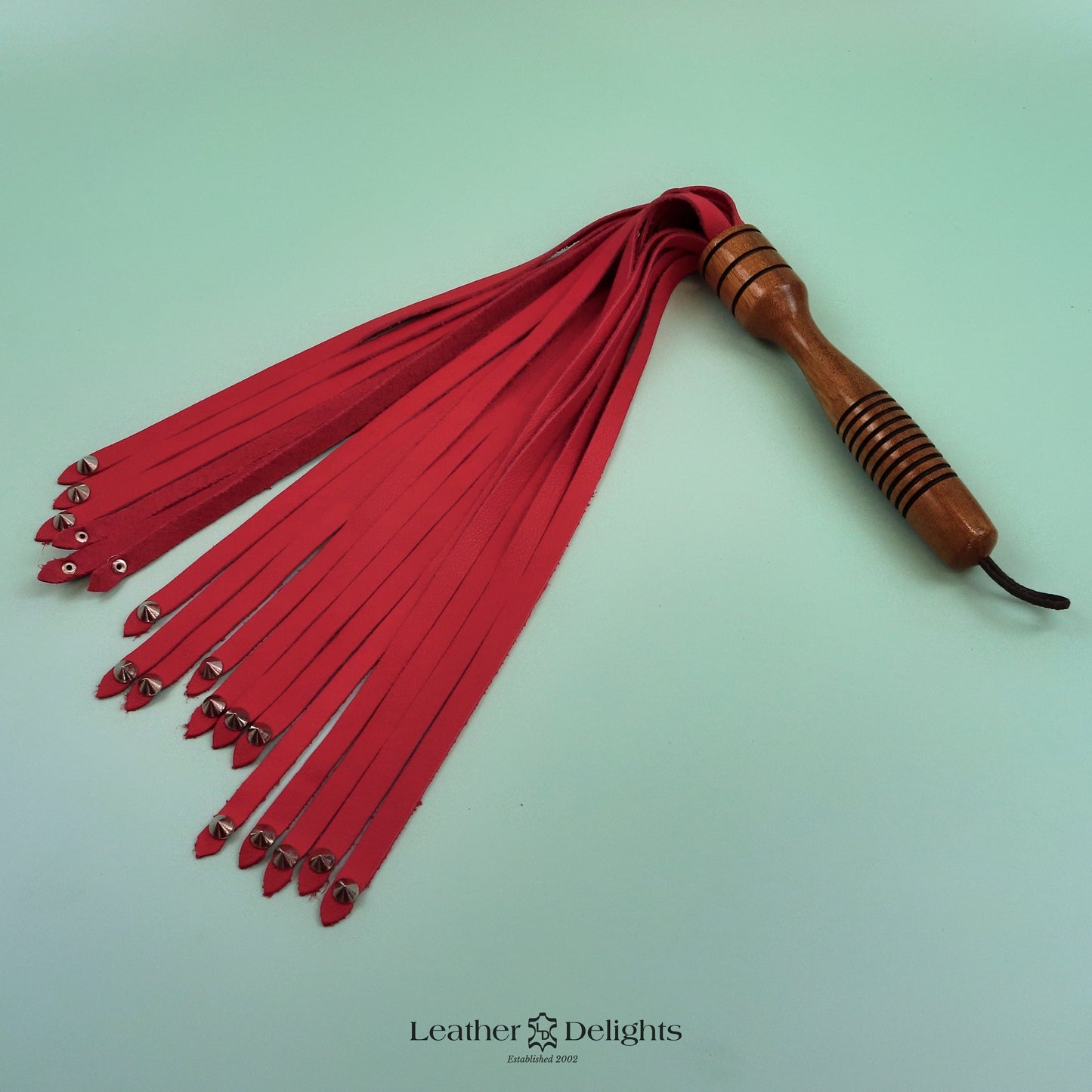 Soft Red Leather Flogger with Spiked Tips