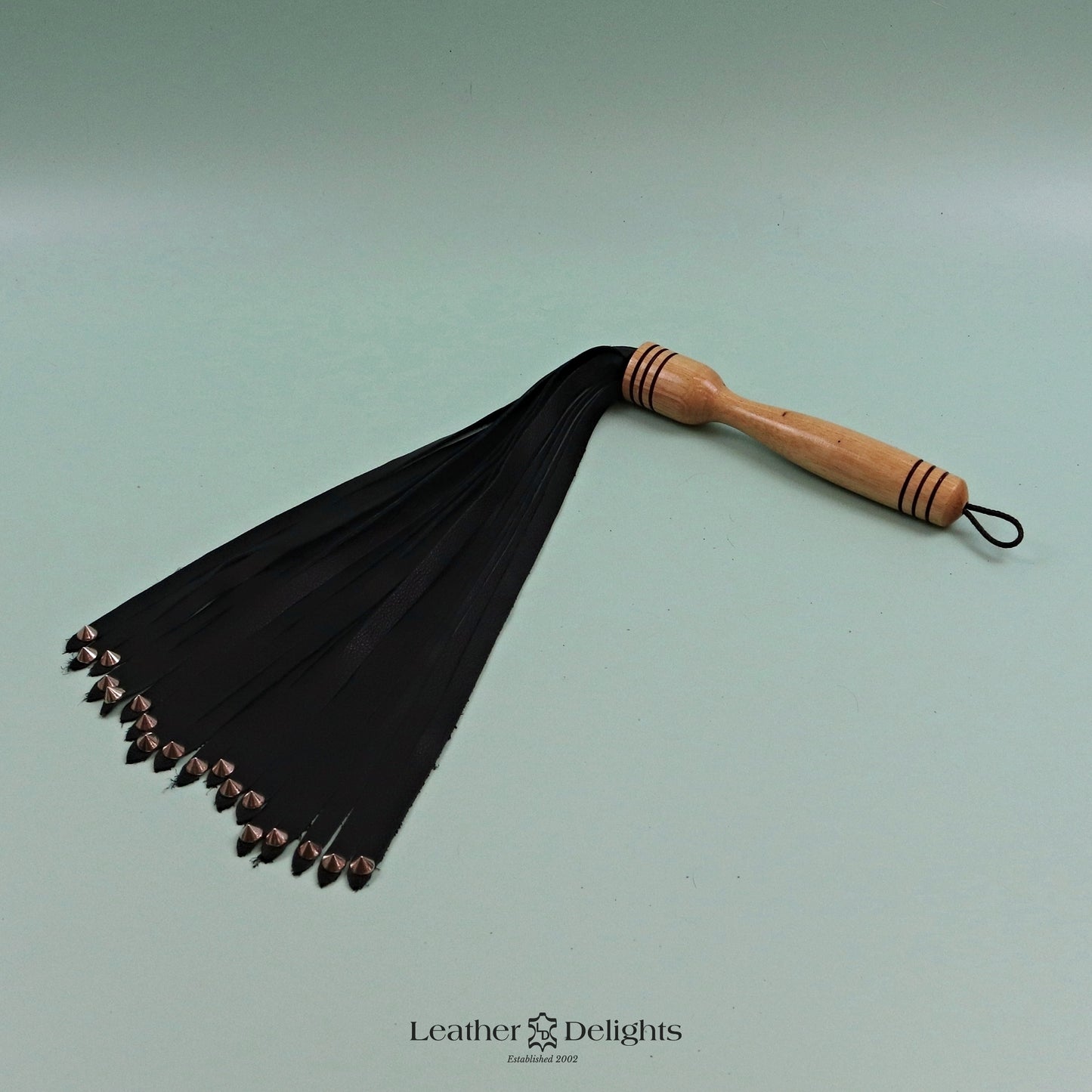 Soft Black Leather Flogger with Spiked Tips