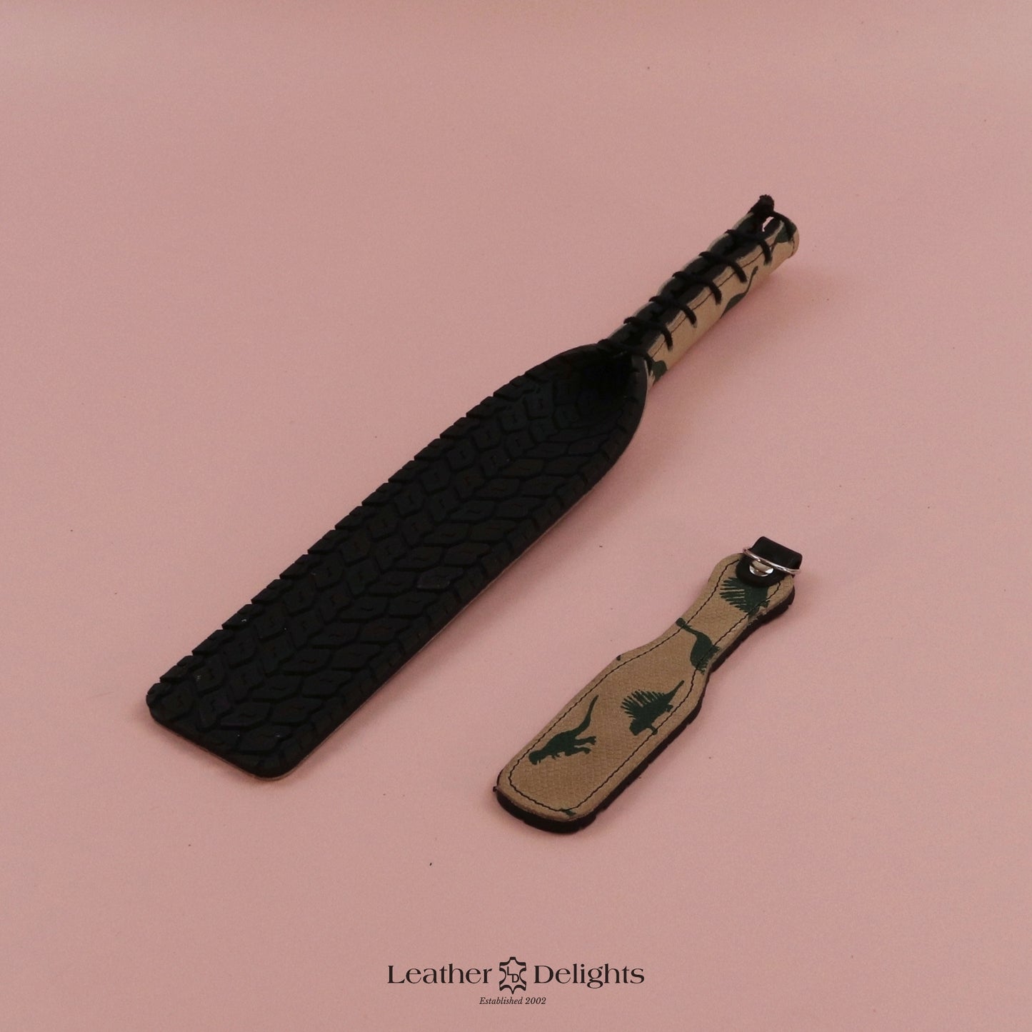 Double Cheek Slapper - Dinosaur Print Leather with Black Tyre Tread Rubber