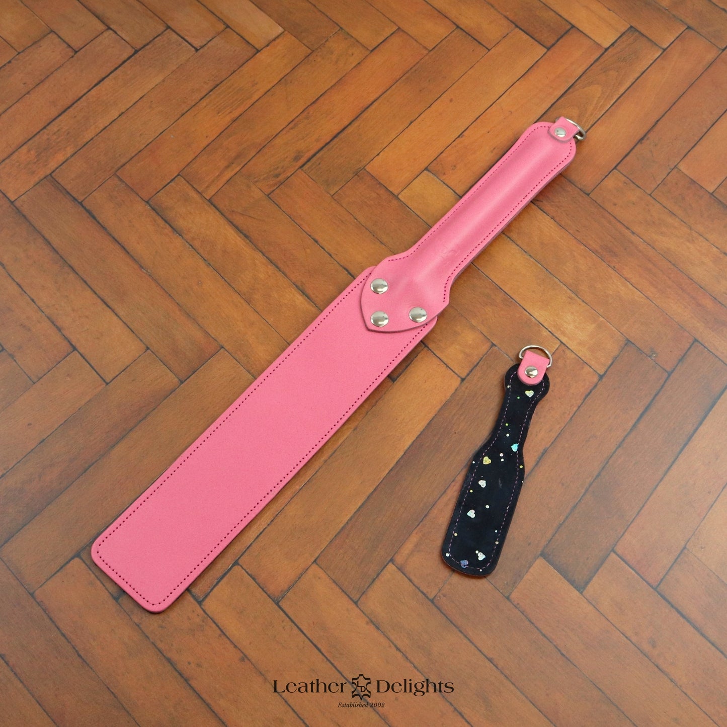 Punishment Paddle - Sparkly Hearts & Baby Pink Leather with a Baby Pink Handle