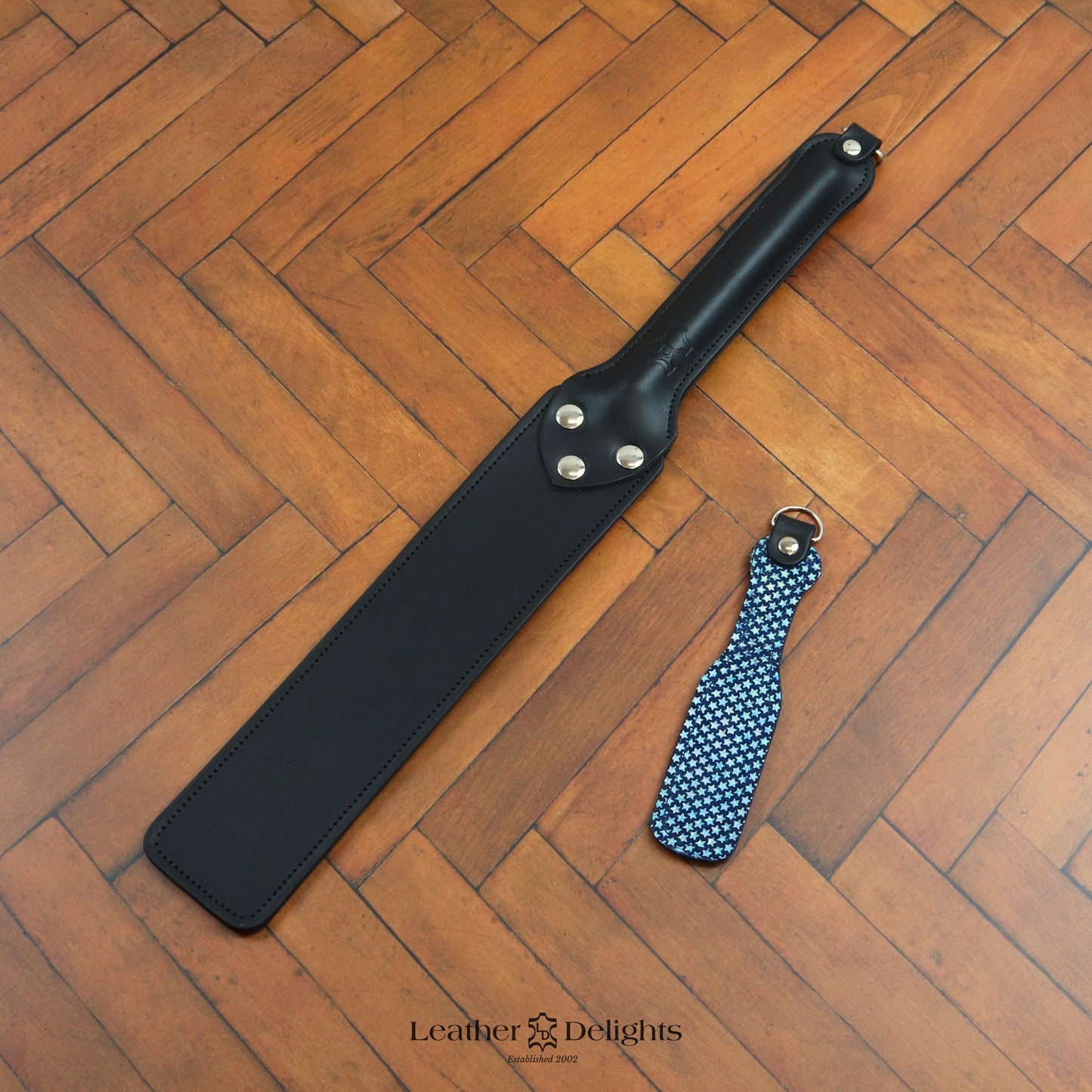 Punishment Paddle - Sparkly Blue Stars & Black Leather