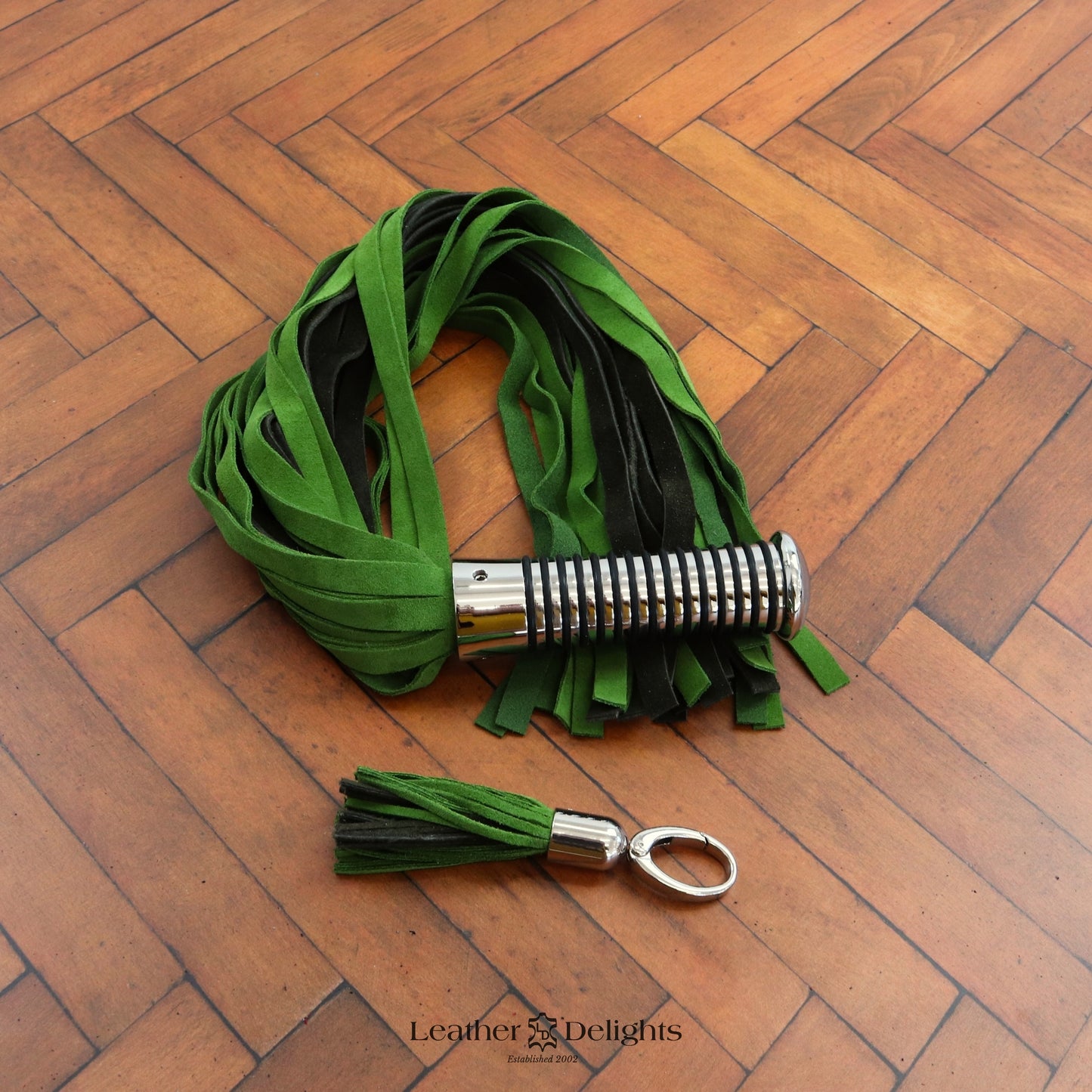 Torture Chamber Flogger - Forrest Green & Lime Green