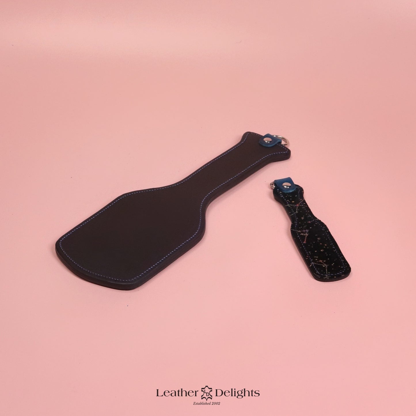 Intimidator Paddle - Black Leather with Metallic Galaxy and Blue Stitching