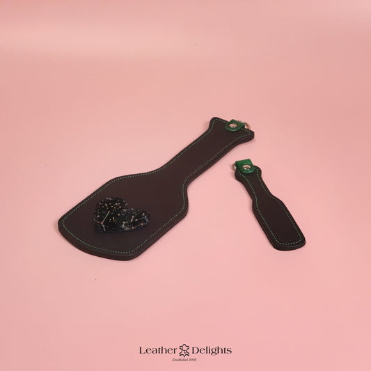 Intimidator Paddle - Black Leather with Metallic Galaxy and Green Stitching