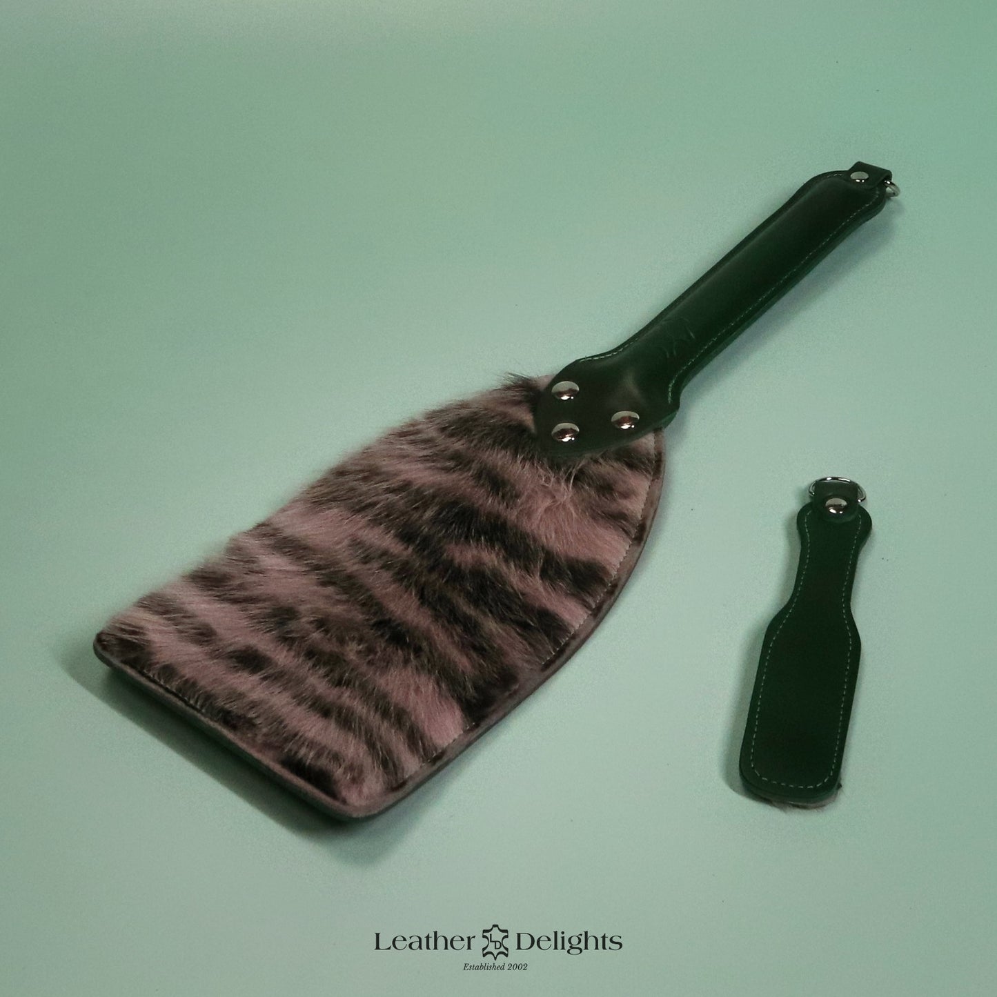 Booty Beater - Green Zebra Patterned Sheepskin & Green Leather