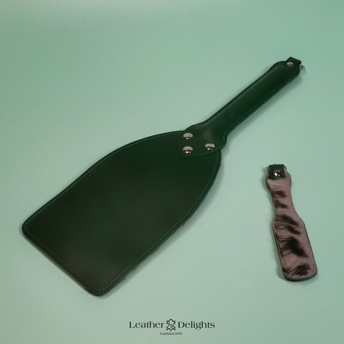 Booty Beater - Green Zebra Patterned Sheepskin & Green Leather