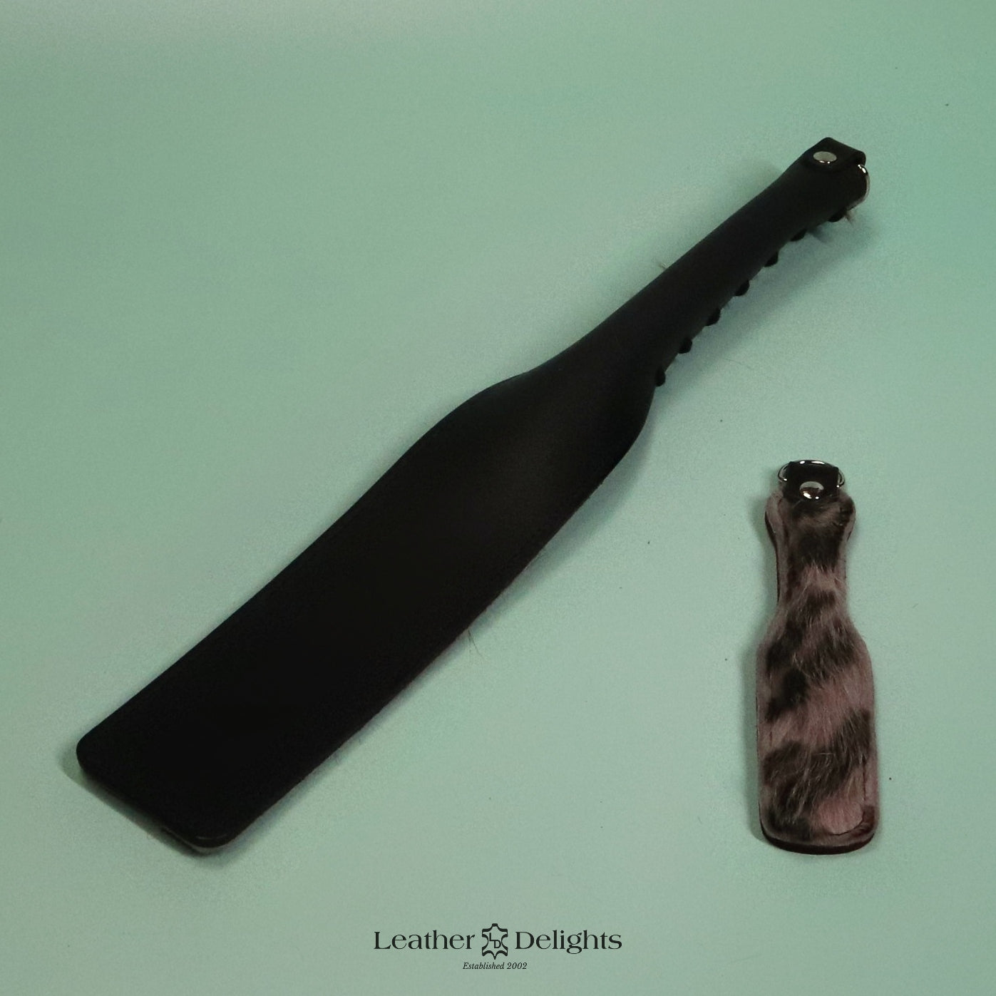 Double Cheek Slapper - Green Zebra Patterned Sheepskin & Black Leather