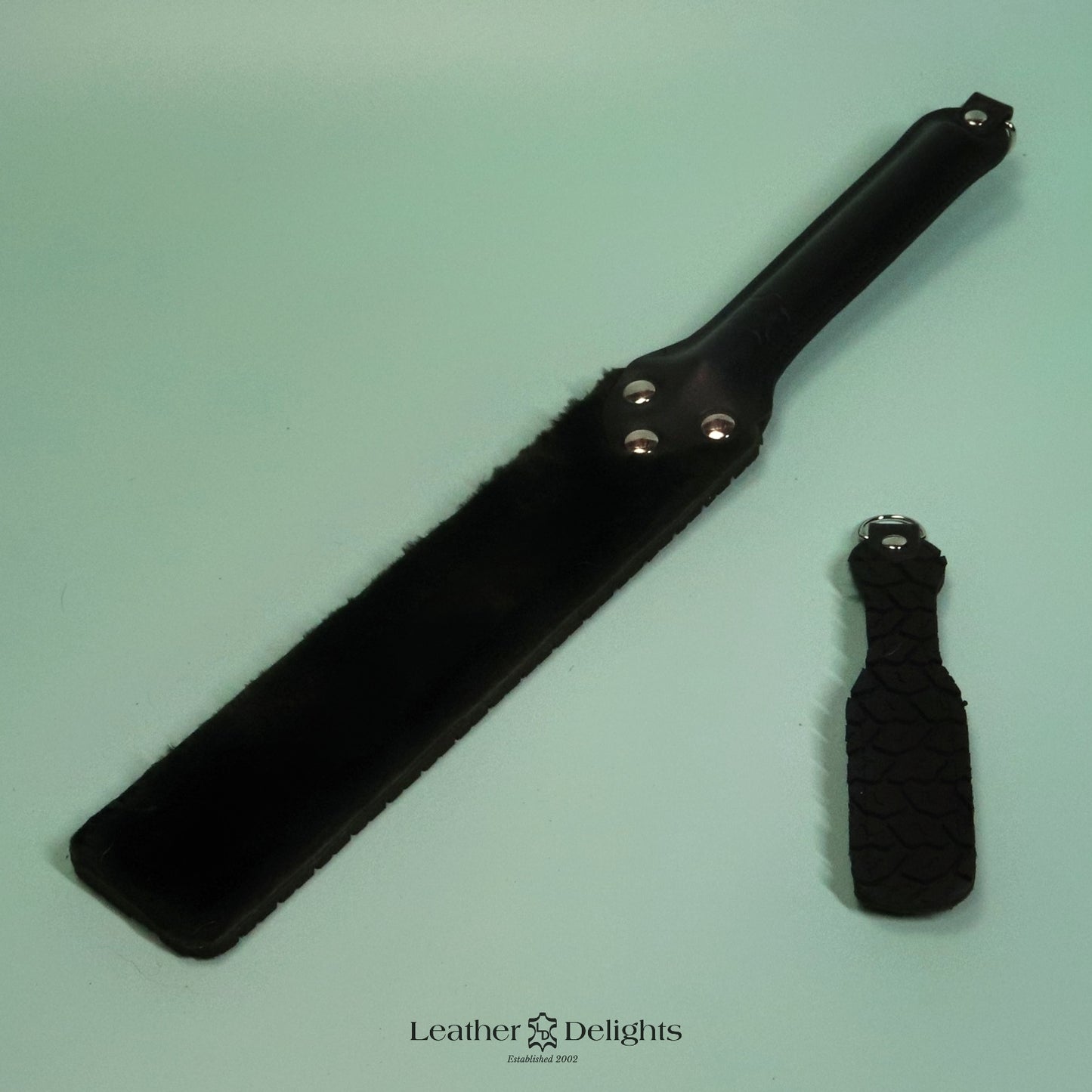 Punishment Paddle - Forrest Green Sheepskin & Black Tyre Tread Rubber