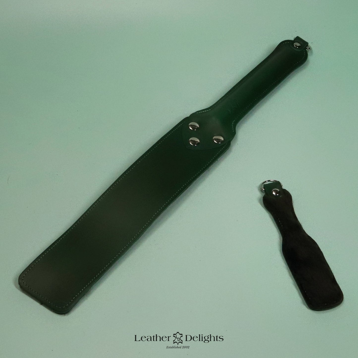 Punishment Paddle - Forrest Green Sheepskin & Green Leather
