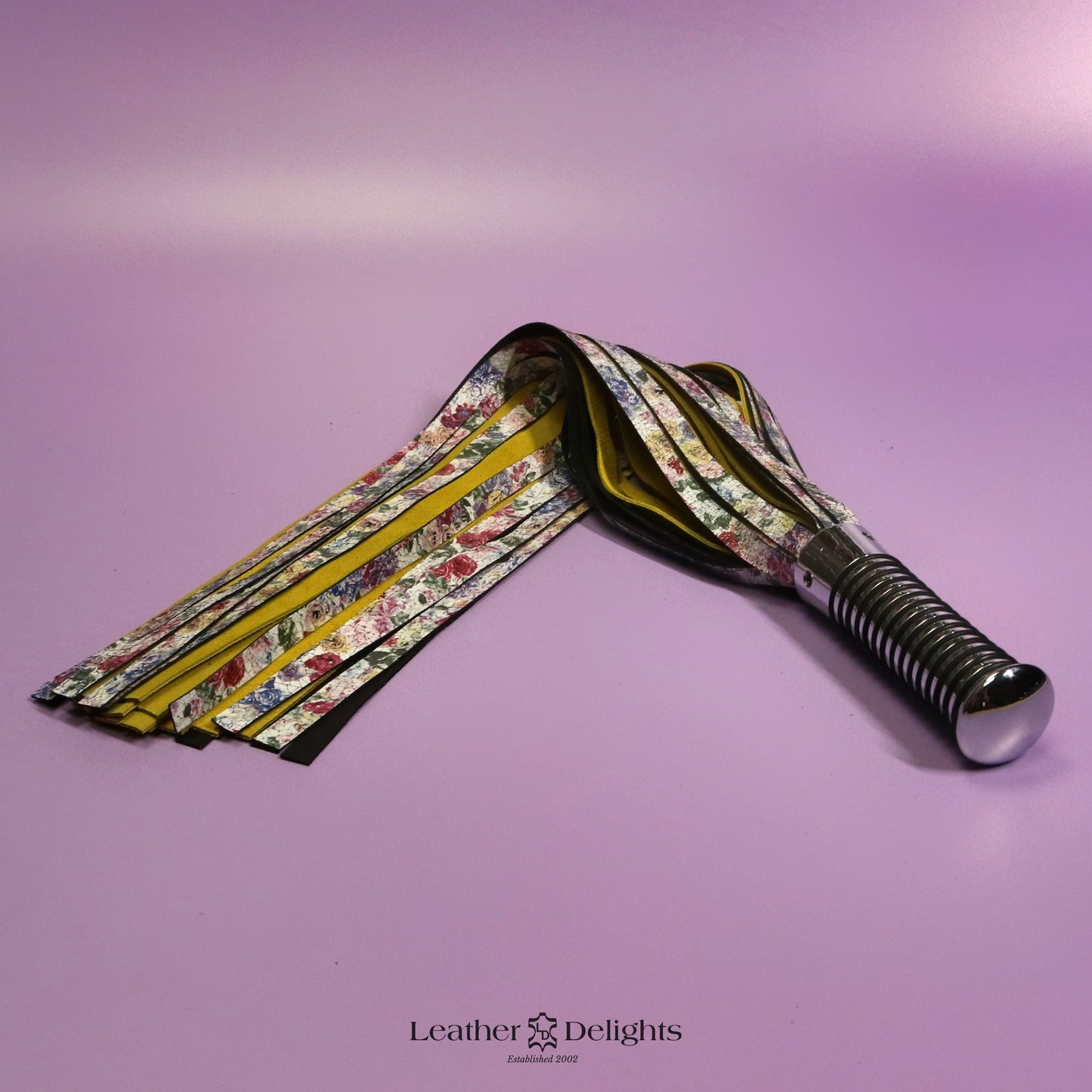 Torture Chamber Flogger - Floral Goatskin & Mustard Suede