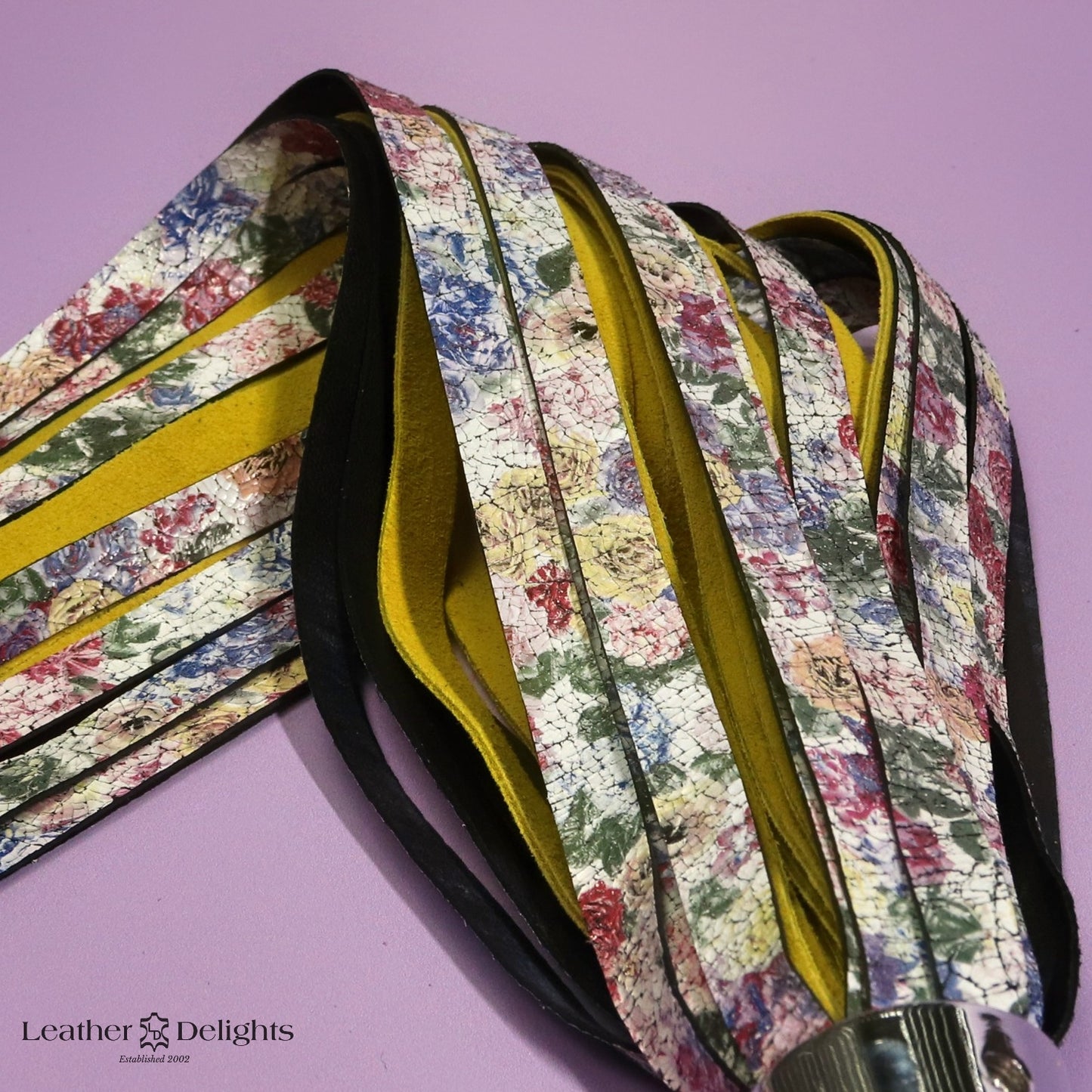Torture Chamber Flogger - Floral Goatskin & Mustard Suede