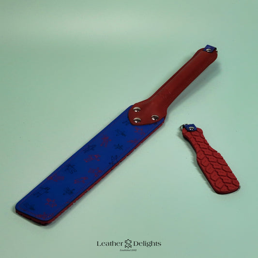 Punishment Paddle - Blue Robot Leather & Red Tyre Tread Rubber