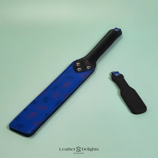 Punishment Paddle - Blue Robot Leather & Black Dimpled Rubber