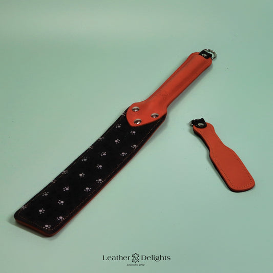 Punishment Paddle - Paw Print Suede & Orange Leather