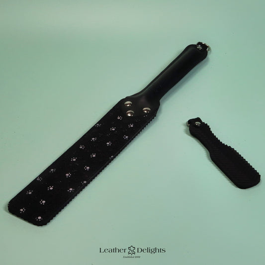 Punishment Paddle - Paw Print Suede & Black Ripple Rubber