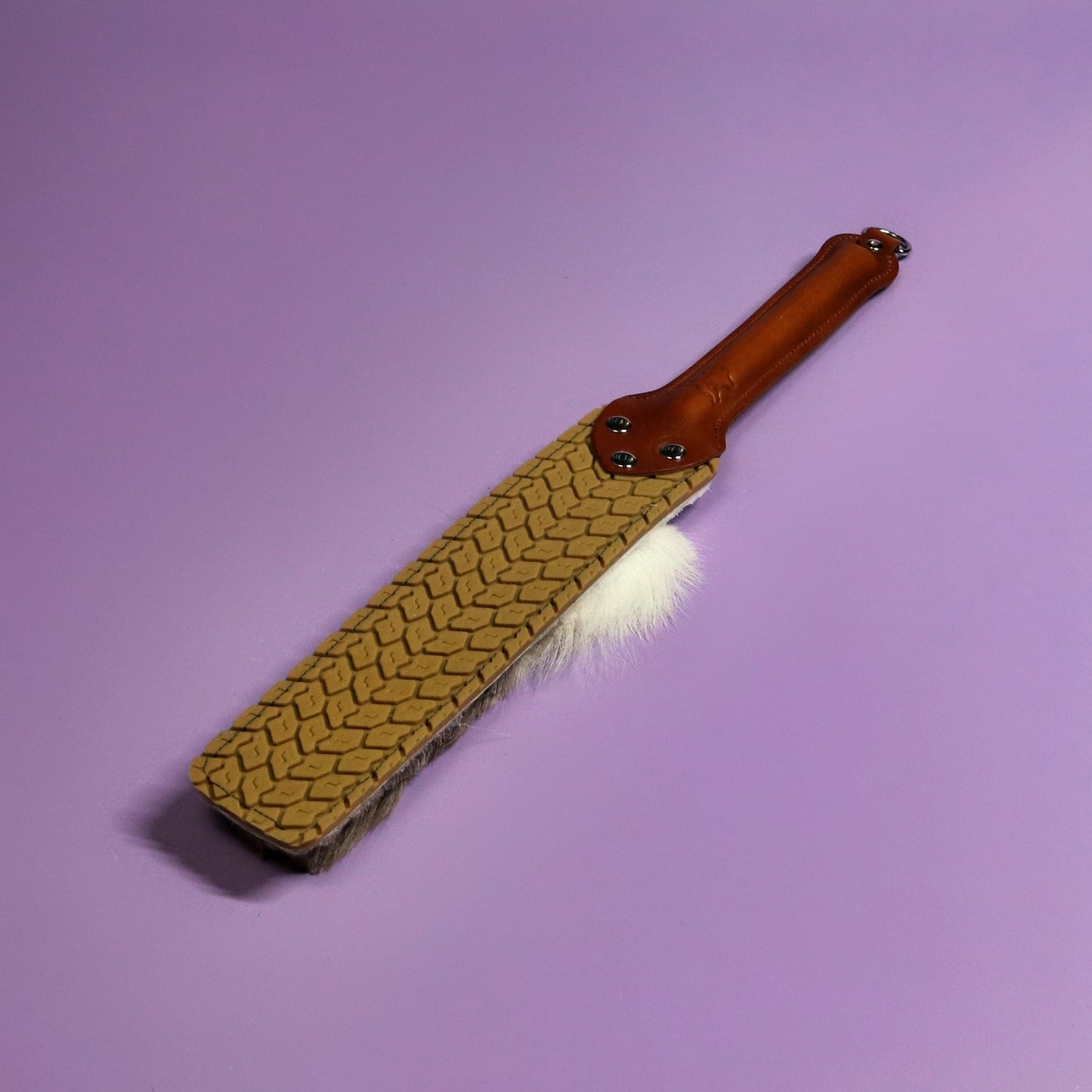 Punishment Paddle - Beige Tyre Tread Rubber & Hair on Hide Reindeer with Brown Handle