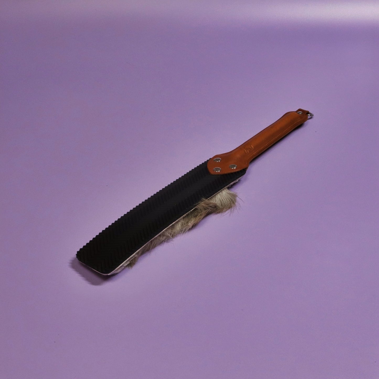 Punishment Paddle - Black Ripple Rubber & Hair on Hide Reindeer with Tan Handle