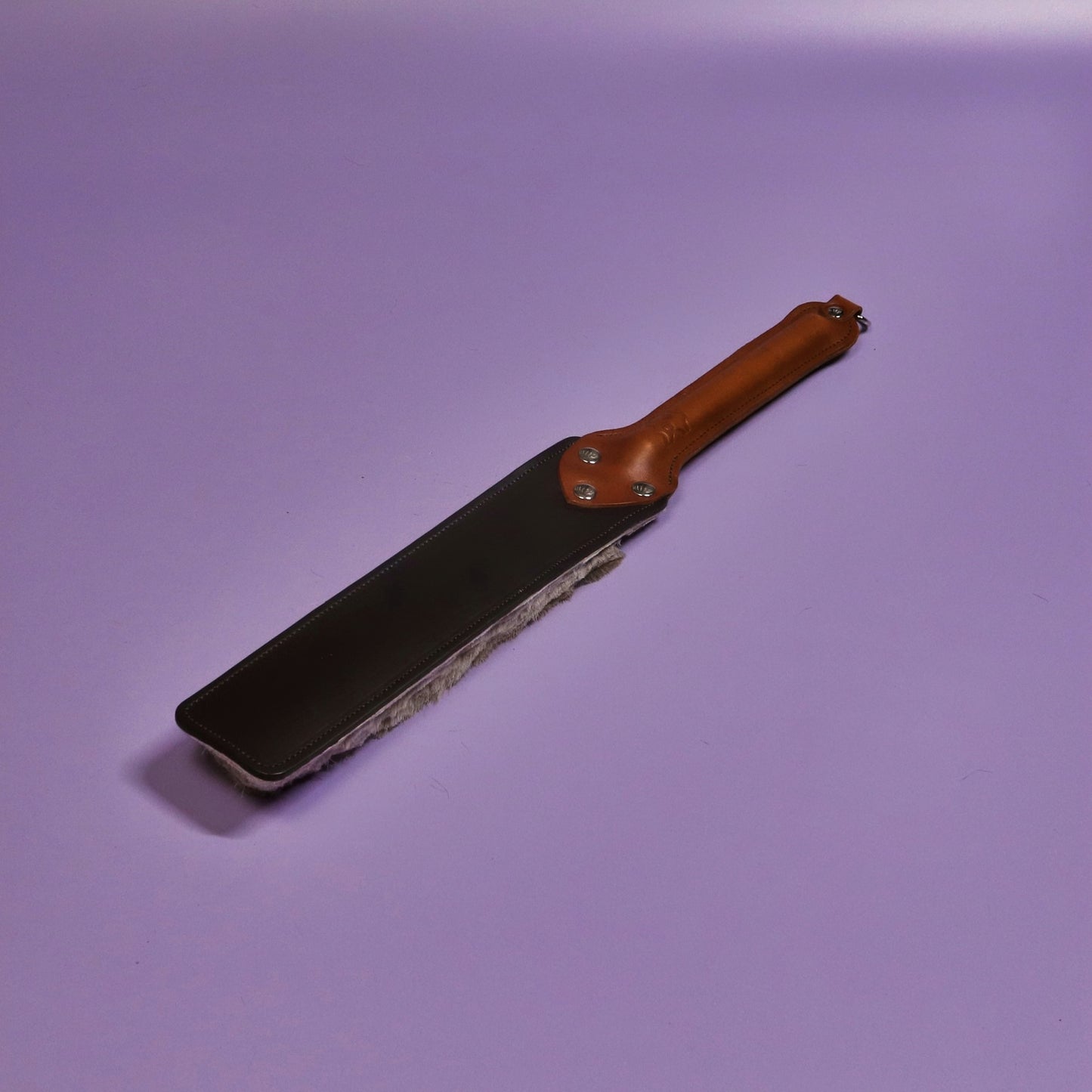 Punishment Paddle - Firm Brown Leather & Hair on Hide Reindeer with Tan Handle