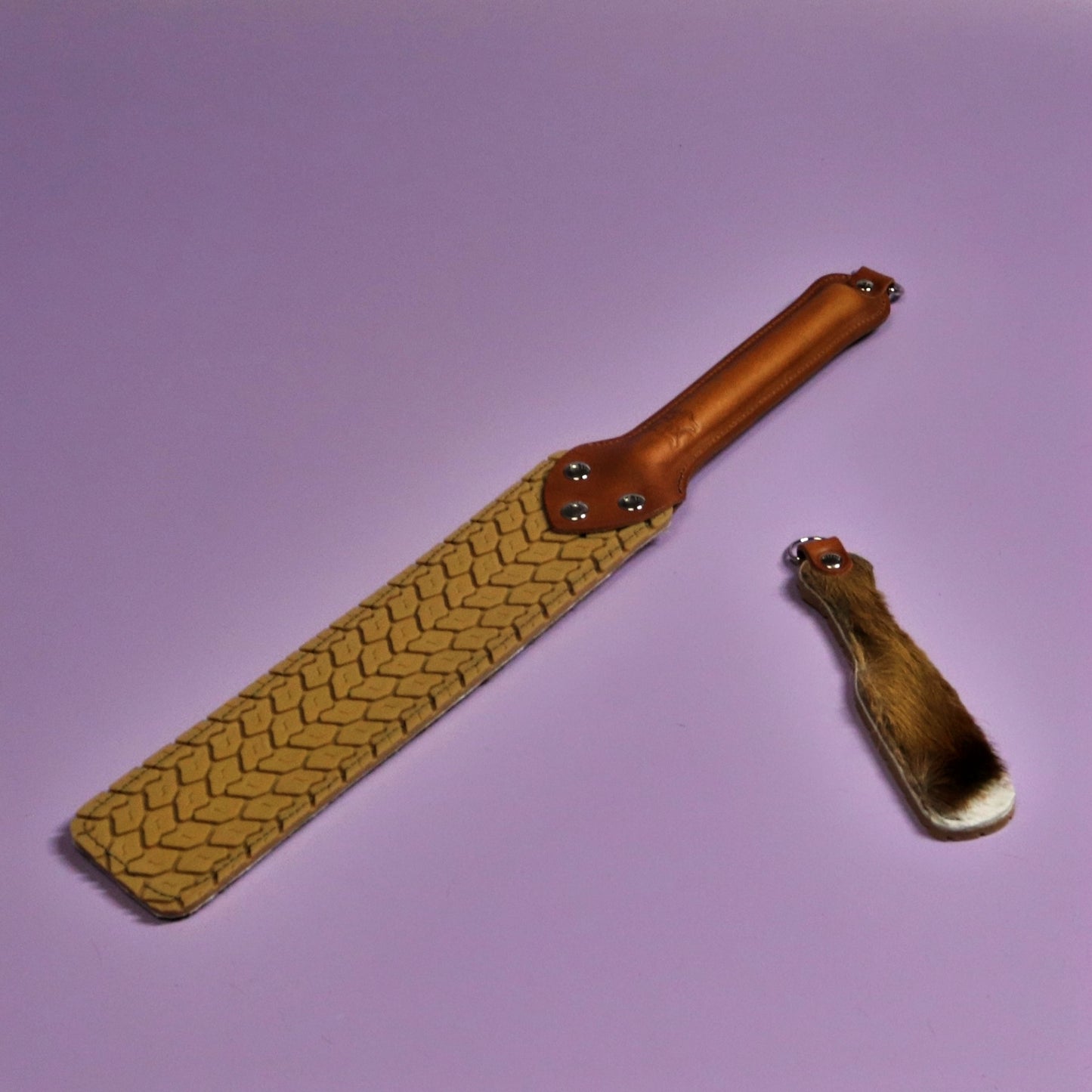 Punishment Paddle - Beige Tyre Tread Rubber & Springbok with Tan Handle