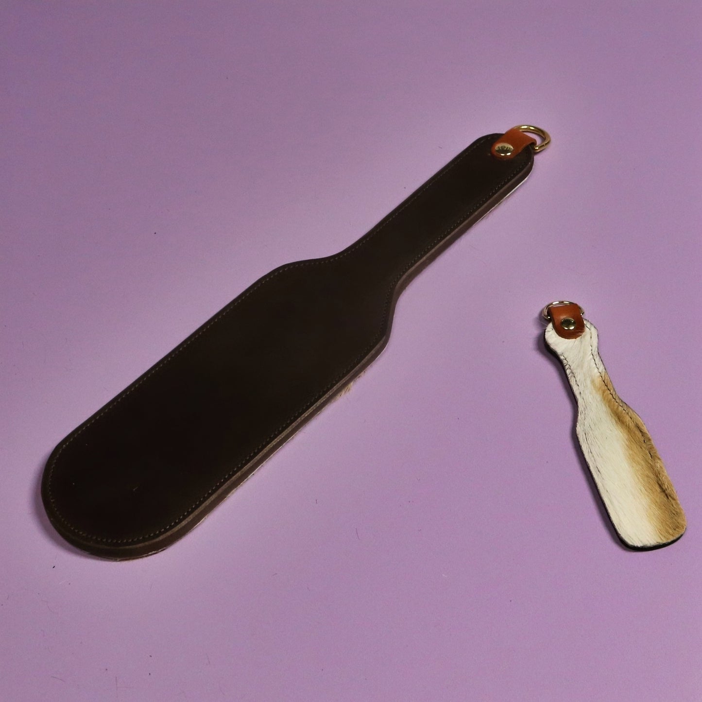 Colossus Paddle - Firm Brown Leather & Springbok with Brass Hardware