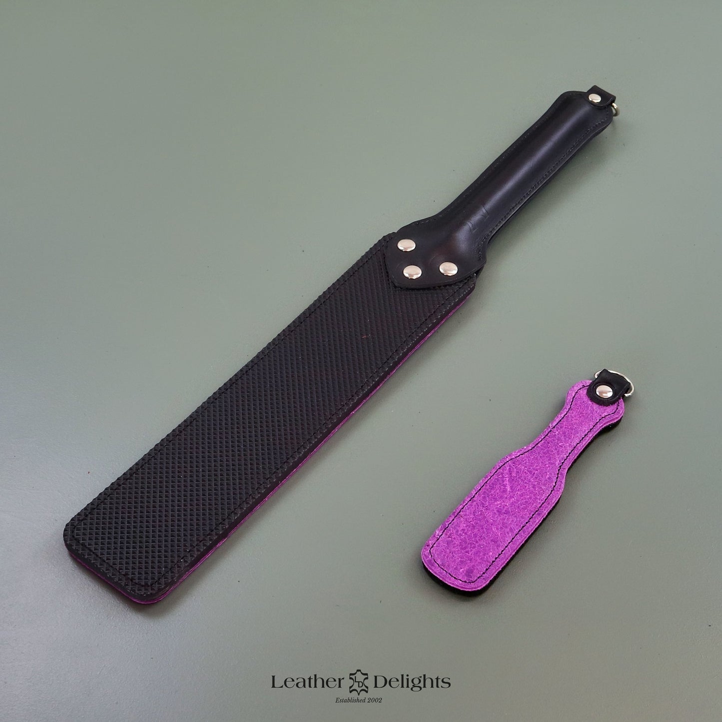Punishment Paddle - Textured Purple Leather & Dimpled Rubber