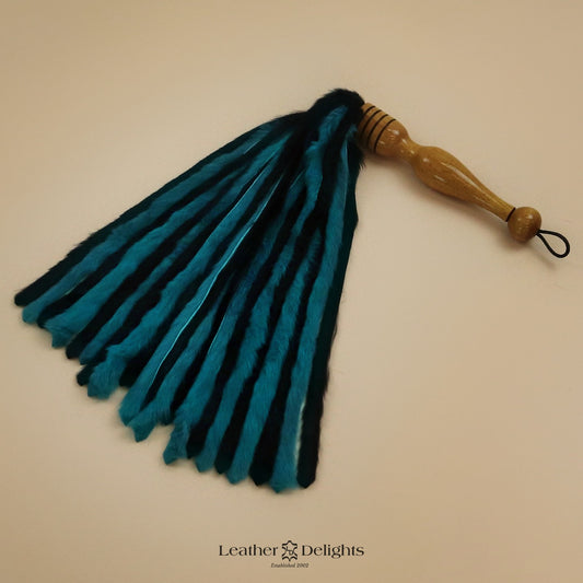 Black & Jade Rabbit Fur Flogger