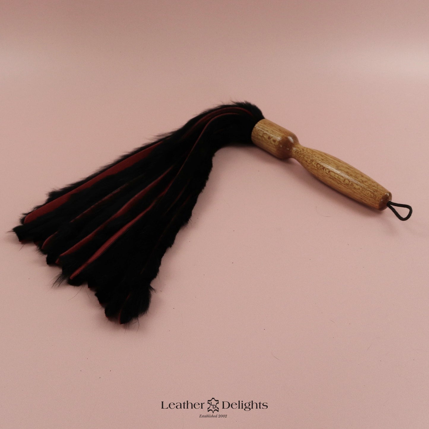 Black Rabbit Fur & Red Suede Flogger