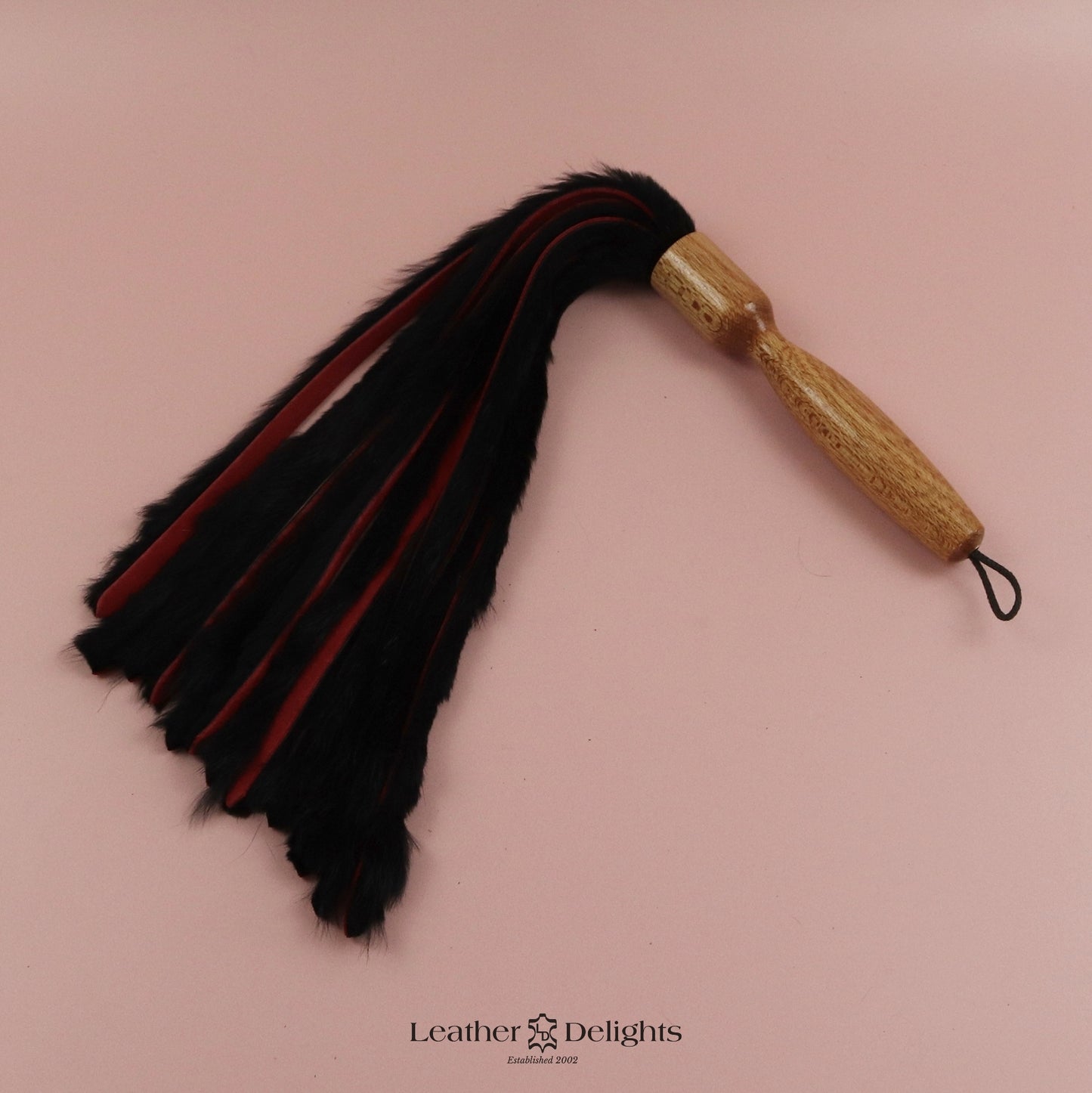 Black Rabbit Fur & Red Suede Flogger