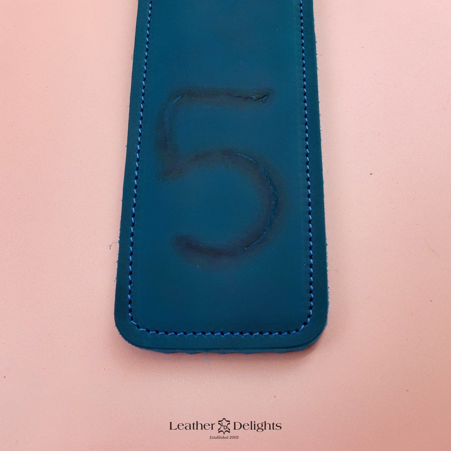 Punishment Paddle - Branded Turquoise Pull Up Leather & Blue Ripple Rubber