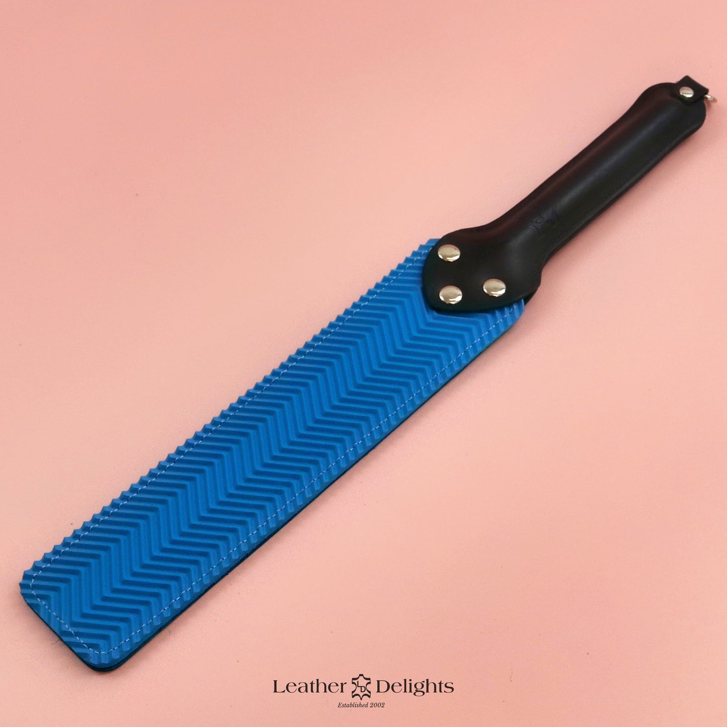 Punishment Paddle - Branded Turquoise Pull Up Leather & Blue Ripple Rubber