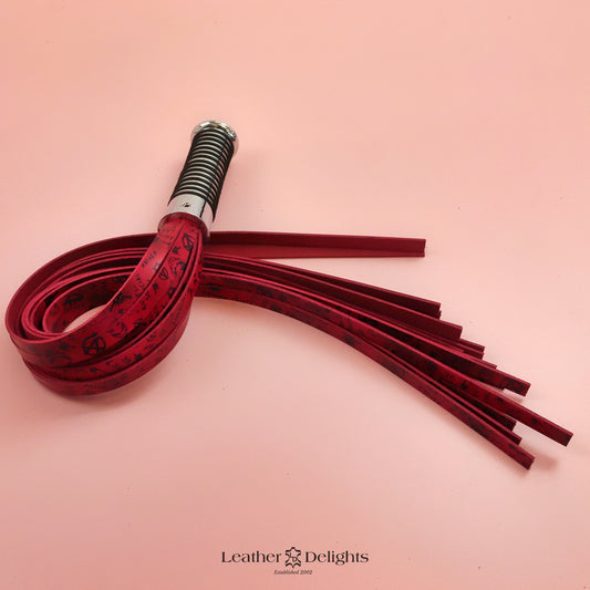 Red & Black Anarchy Leather Flogger with Silver Handle