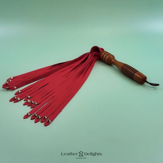 Soft Red Leather Flogger with Spiked Tips