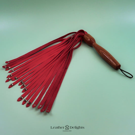 Soft Red Leather Flogger with Spiked Tips