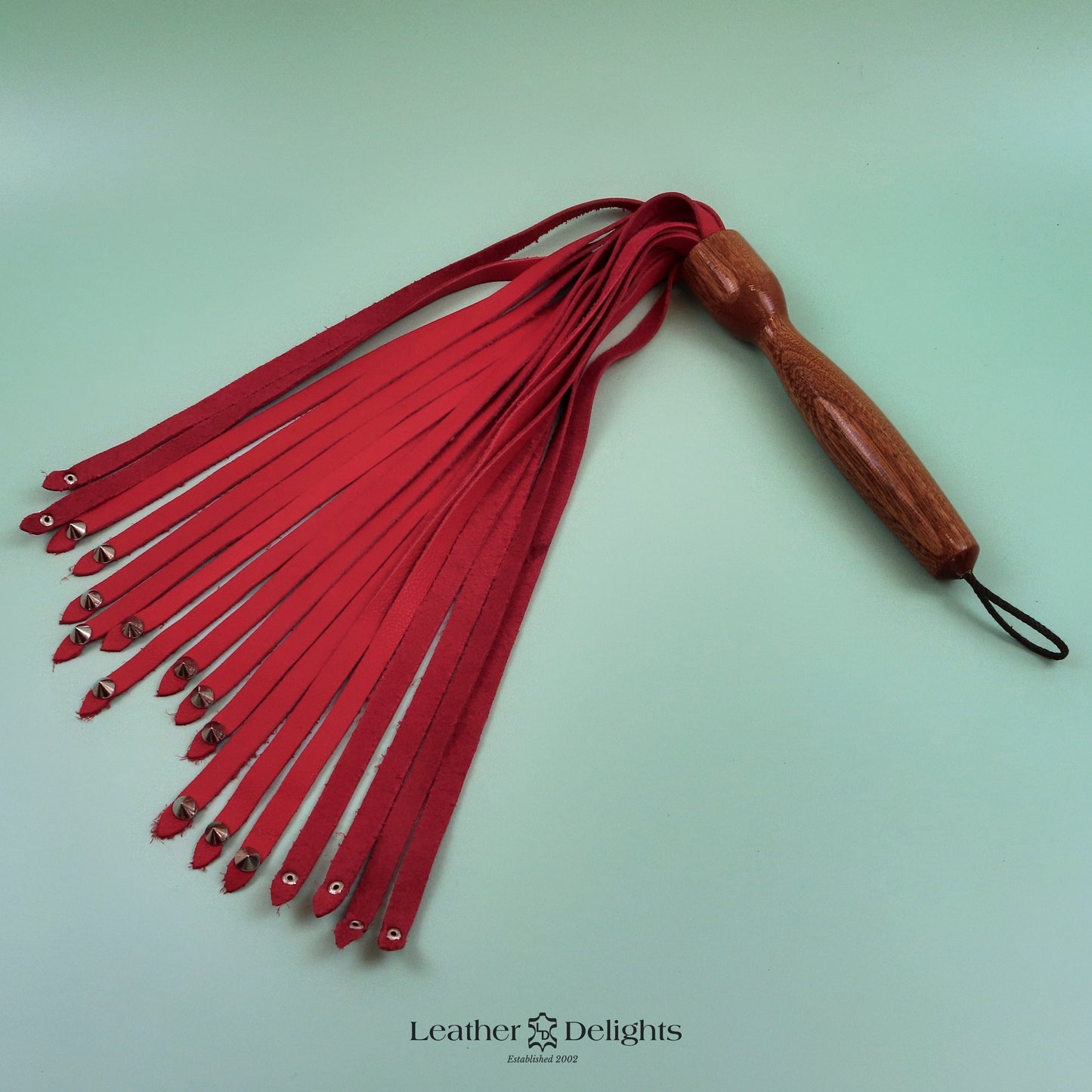 Soft Red Leather Flogger with Spiked Tips