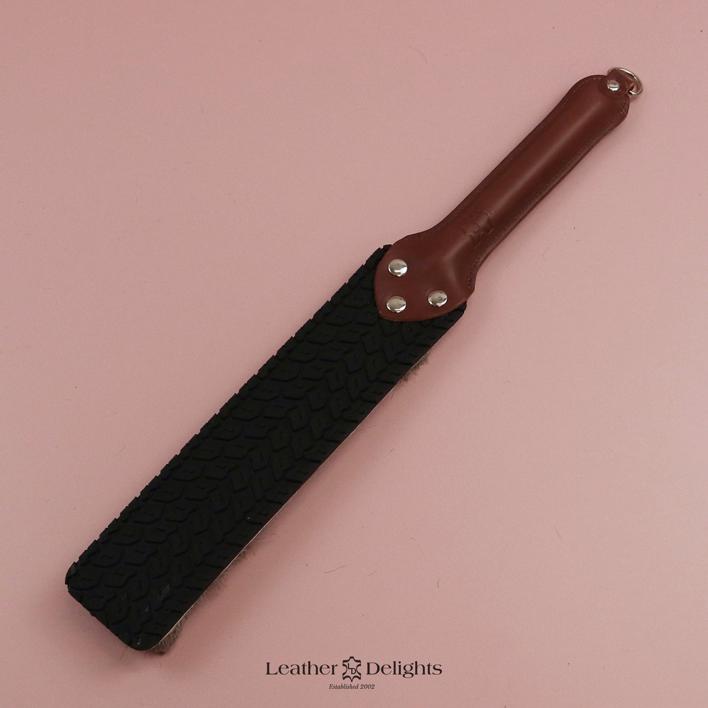 Punishment Paddle - Tyre Tread Rubber & Hair on Hide Reindeer with Tan Handle