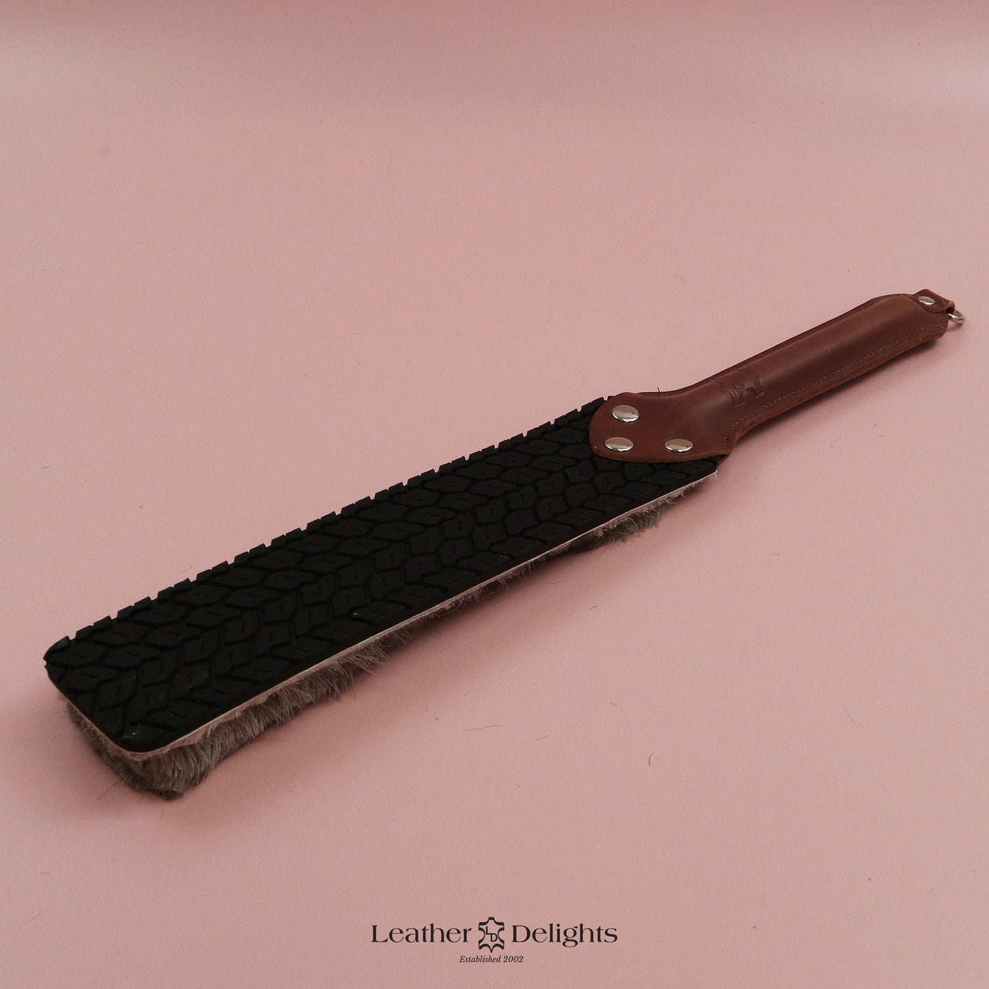 Punishment Paddle - Tyre Tread Rubber & Hair on Hide Reindeer with Tan Handle