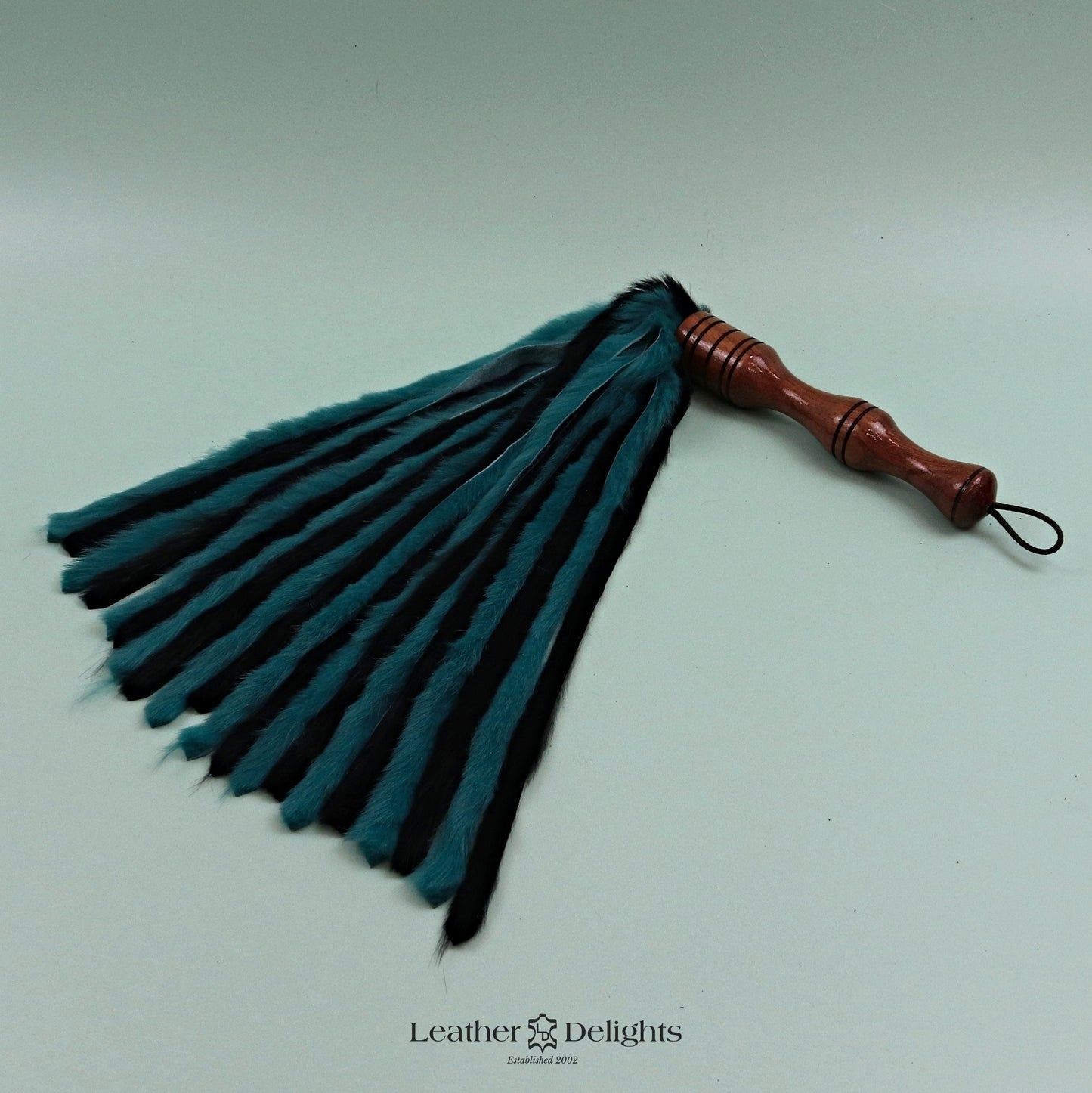 Black & Jade Rabbit Fur Flogger