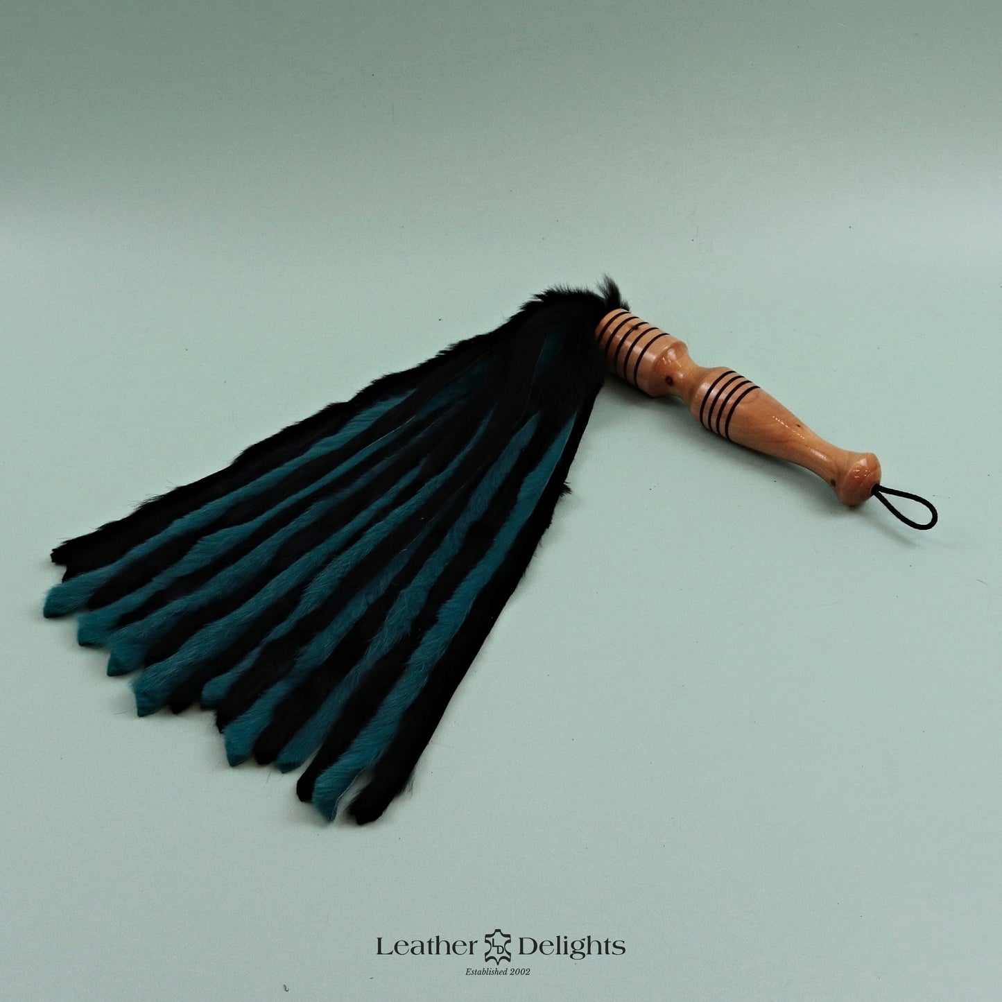 Black & Jade Rabbit Fur Flogger