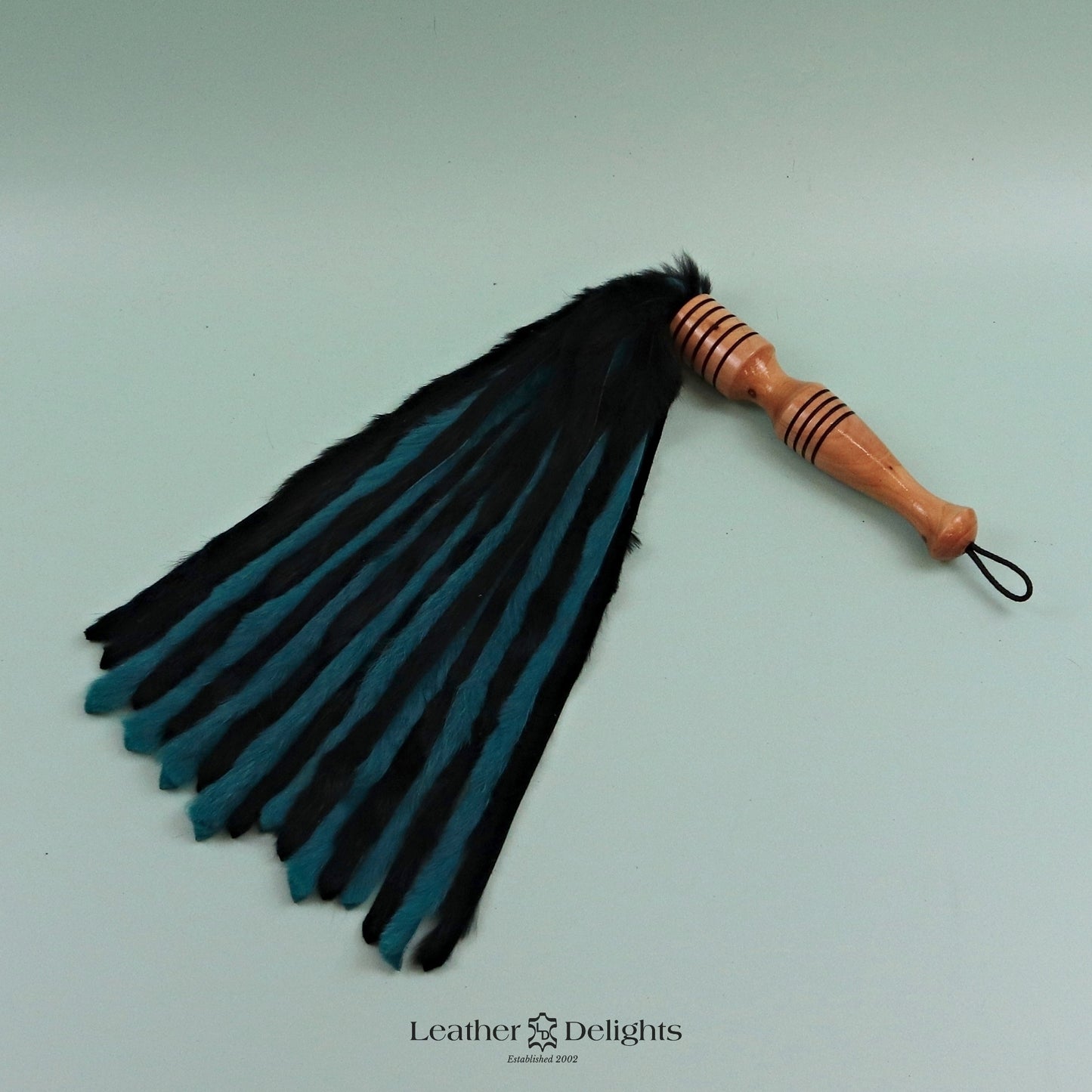 Black & Jade Rabbit Fur Flogger